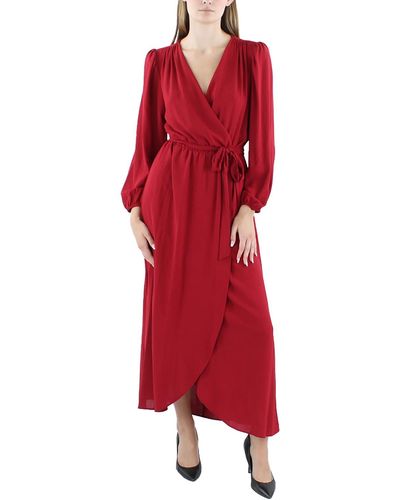 Connected Apparel Faux Wrap Midi Wrap Dress - Red