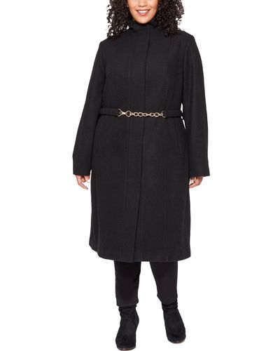 Vince Camuto Belted Wool Coat With High Neck And Pu Trim V29777a