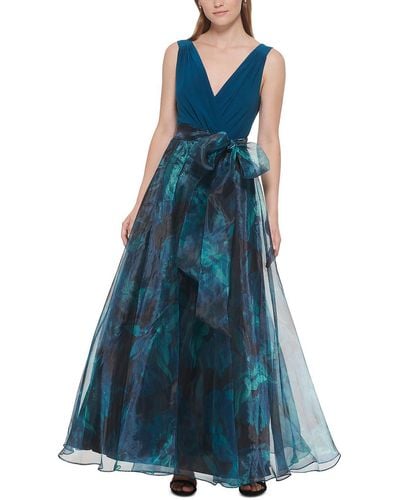 Eliza J Petites Printed Maxi Evening Dress - Blue