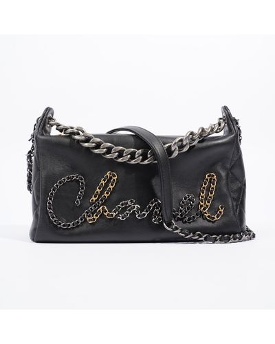 Chanel 20s Signature Hobo Bag Calfskin Leather Shoulder Bag - Black