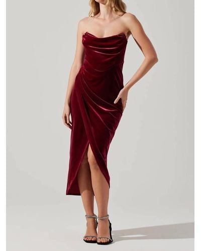 Astr Meghan Velvet Draped Mini Dress - Red