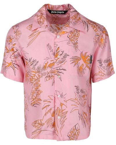 Palm Angels Abstract Palms Bowling Shirt - Pink