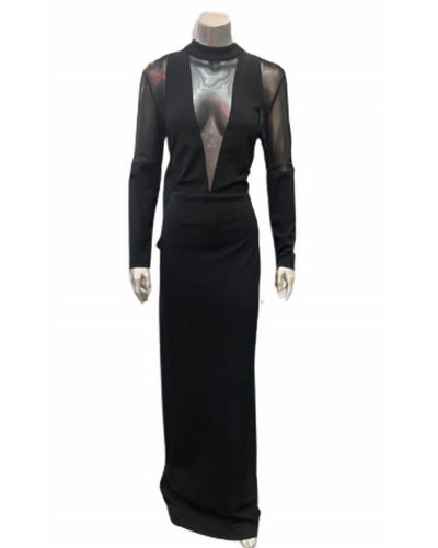 Nicole Miller Crepe/mesh Long Dress In Black