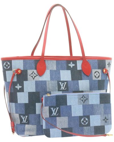 Louis Vuitton Monogram Denim Neverfull Mm Tote Bag N41605 Lv Auth 22325a - Blue