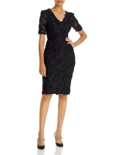 Aqua Lace Knee-length Cocktail And Party Dress - Black