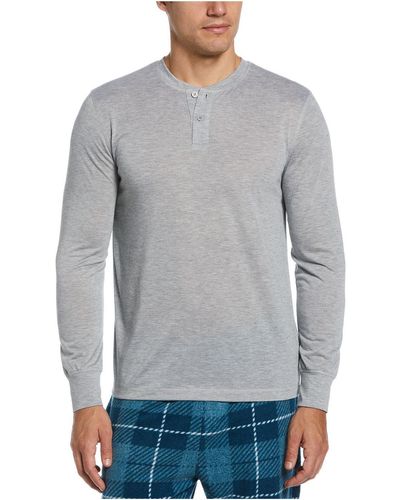 Perry Ellis Heathered Pullover Henley Shirt - Gray