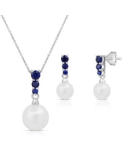 MAX + STONE Sterling Silver Cultured Pearl And Pendant Necklace And Stud Earrings Set - Multicolor