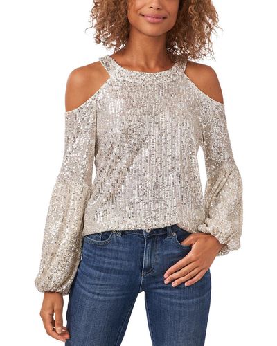 Cece Sequined Cold Shoulder Blouse - Gray