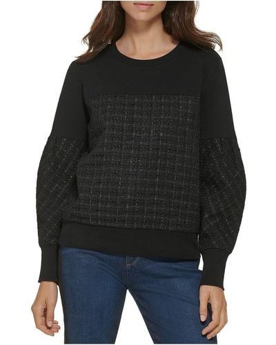 Karl Lagerfeld Tweed Metallic Pullover Sweater - Black