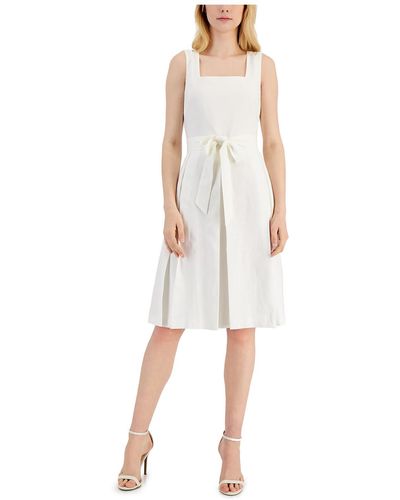 Anne Klein Sleeveless Linen Fit & Flare Dress - White