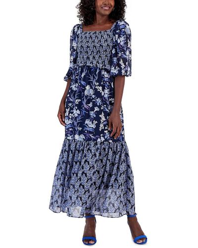 Taylor Chiffon Floral Print Maxi Dress - Blue