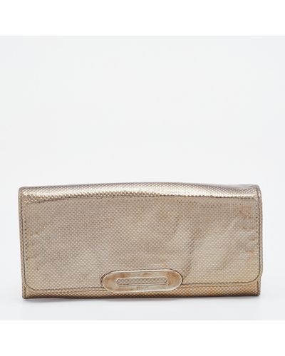 Tod's Metallic Gold Textured Leather Continental Wallet - Natural