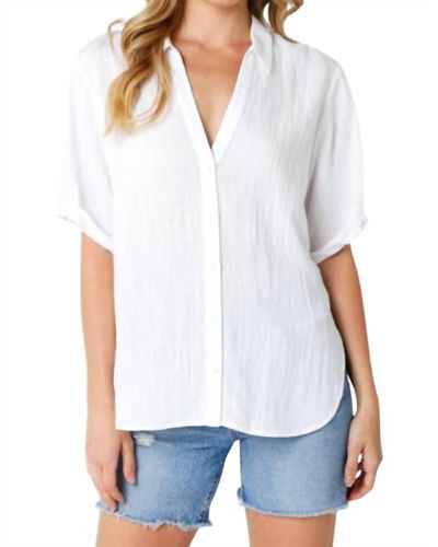 Olivaceous Collared Vneck Button Front Gauze Shirt - White