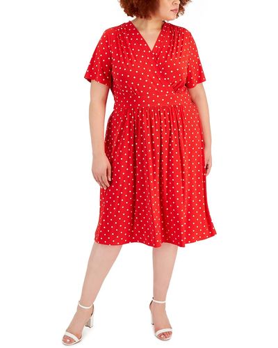 Anne Klein Jersey Polka Dot Fit & Flare Dress - Red