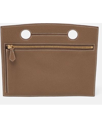 Hermès Etoupe Togo Leather Backpocket Pouch - Brown