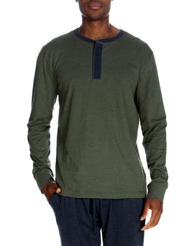 Unsimply Stitched 3 Button Lounge Henley Shirt - Contrast Piping - Green