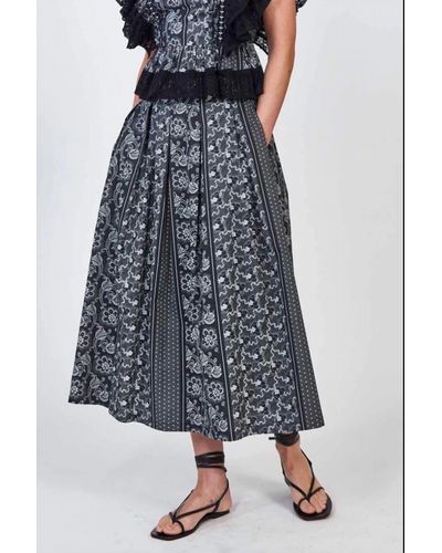 Hunter Bell Alexis Skirt In Black Floral Stripe - Blue