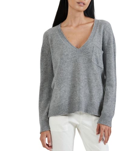 ATM Cashmere Deep V-neck Pocket Sweater - Gray