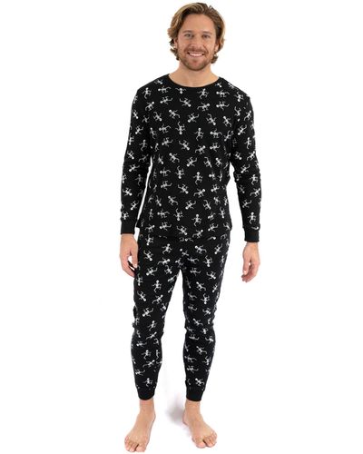 Leveret Two Piece Cotton Pajamas Skeleton - Black