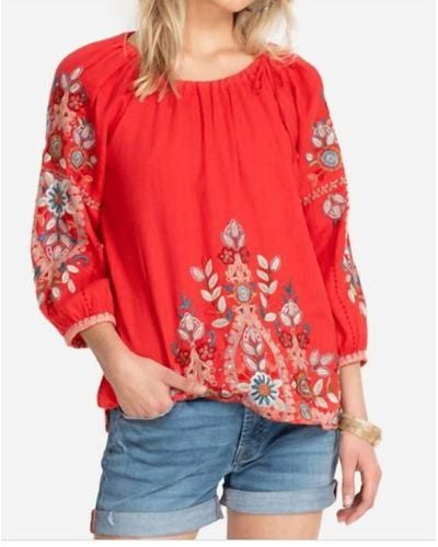 Johnny Was Maisie Peasant Tie Blouse - Red