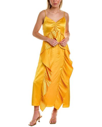 AMUR Leena Pleated Maxi Dress - Yellow