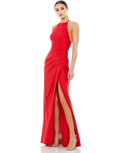Mac Duggal Sleeveless Pleated Halter Gown - Red