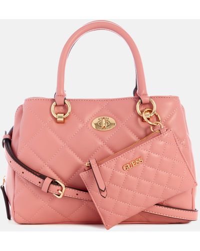 Guess Factory Stars Hollow Quilted Satchel - Pink