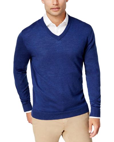 Club Room Merino Wool V-neck Sweater - Blue