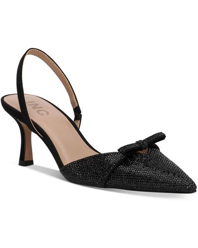 INC Gelsey Embellished Ankle Strap Slingback Heels - Black