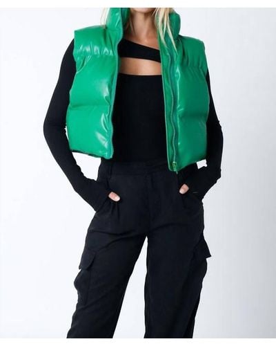 Olivaceous Liza Faux Leather Cropped Puffer Vest - Black