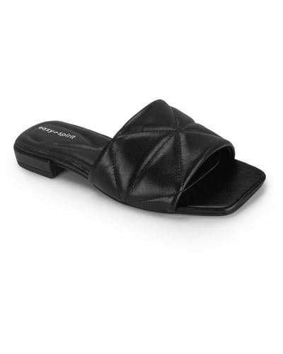 Easy Spirit Quincie Leather Open Toe Slide Sandals - Black