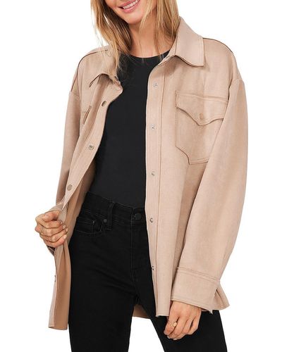 Vince Camuto Faux Suede Collared Shirt Jacket - Natural