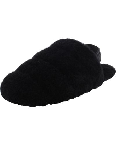 UGG Super Fluff Shearling Cozy Slingback Slippers - Black