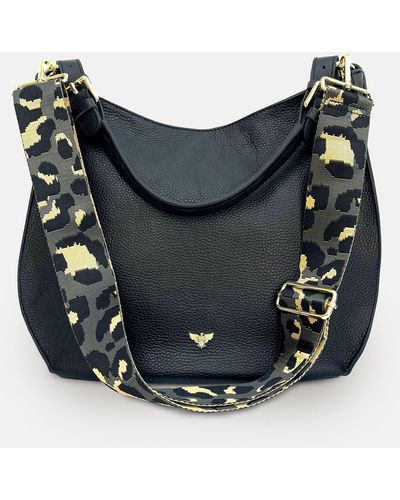 Apatchy London The Harriet Leather Bag With Gray Leopard Strap - Black