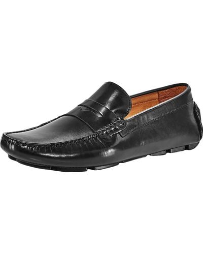 The Men's Store Penny Driver Leather Square Toe Loafers - Black