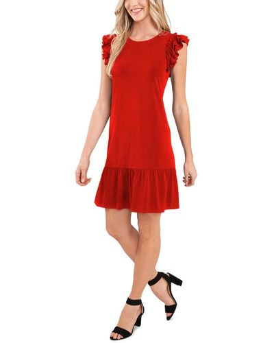 Cece Flutter Sleeve Short Wear To Work Dress - Red