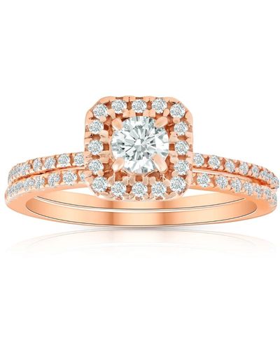 Pompeii3 5/8 Ct Tdw Diamond Cushion Halo Engagement Wedding Ring Set Rose Gold - Pink
