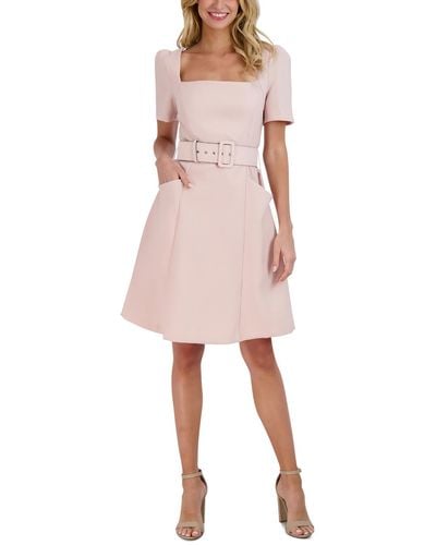 Donna Ricco Square Neck Mini Fit & Flare Dress - Pink