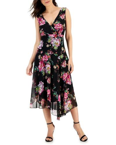 Connected Apparel Floral Print Crepe Maxi Dress - Black