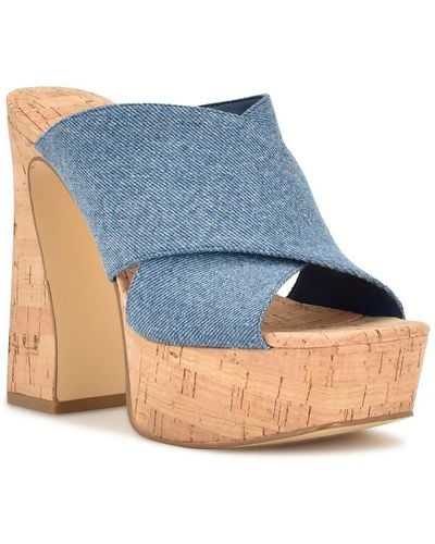 Nine West Girlz 8 Denim Peep-toe Platform Sandals - Blue