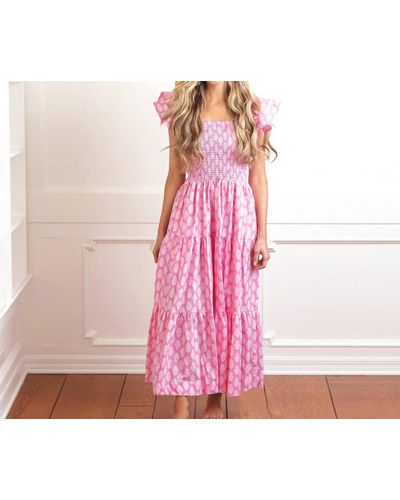 8 Oak Lane Block Print Smocked House Dress - Pink
