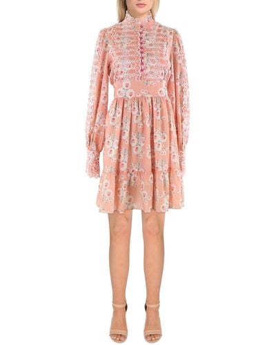 Beulah London Cotton Short Fit & Flare Dress - Pink