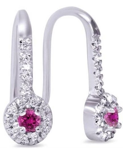 Pompeii3 1 1/3 Ct Princess Diamond And Blue Sapphire Double Halo Earrings - Purple