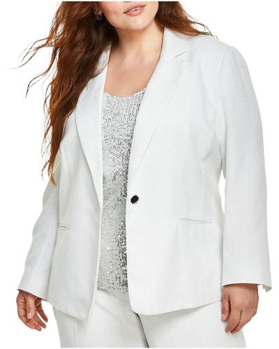 Anne Klein Plus Metallic Suit Separate One-button Blazer - White