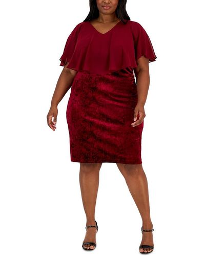 Connected Apparel Plus Velvet Knee Length Sheath Dress - Red