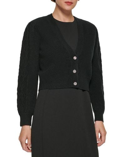 DKNY Ribbed Knit Button Shrug Sweater - Black