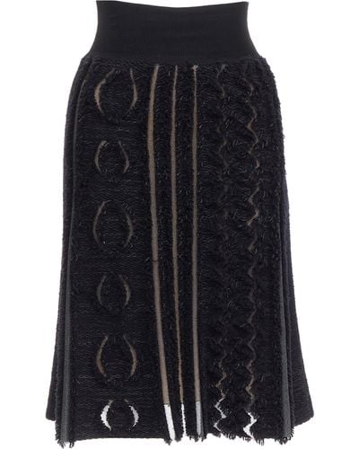 Louis Vuitton Wool Blend Gray Lucid Mesh Cutout Knit Knee Skirt - Blue