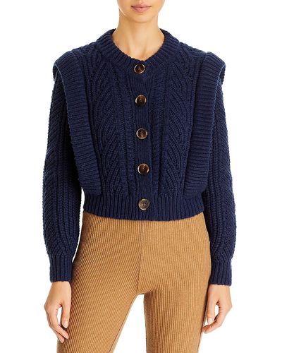 Aqua Knit Crewneck Cardigan Sweater - Blue