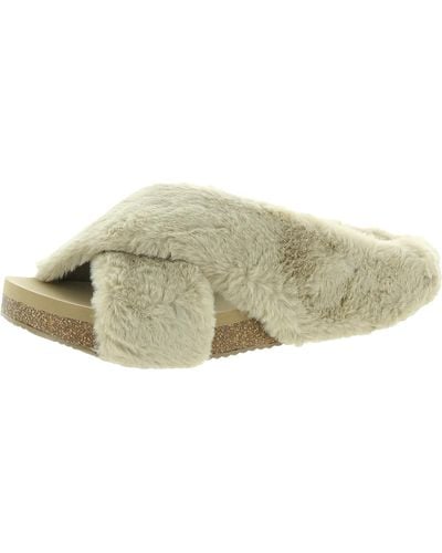 Volatile Rees Faux Fur Covered Cork Slide Sandals - Green
