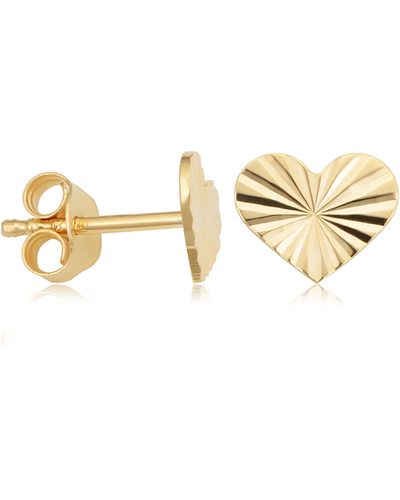Fremada 14k Yellow Diamond-cut Heart Stud Earrings Minimalist Jewelry For - Metallic